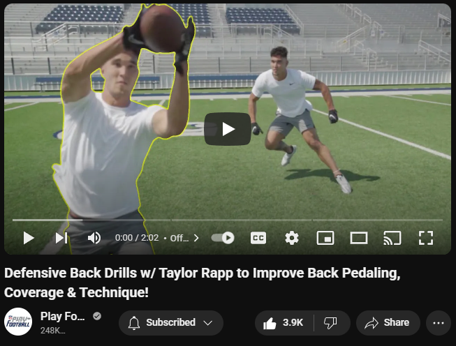 Defensive back Taylor Rapp demonstrating a football drill