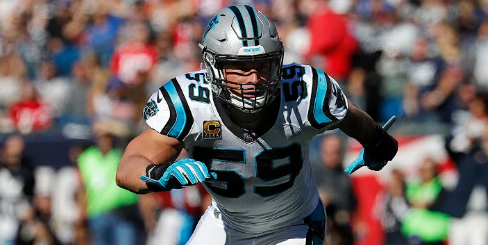 Luke Kuechly in a linebacker stance