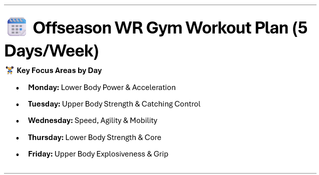 Sample wide receiver workout program schedule